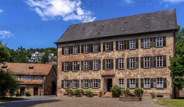 The old castle with Barbarossaplatz and the castle café in the old town centre of Büdingen, Hesse,