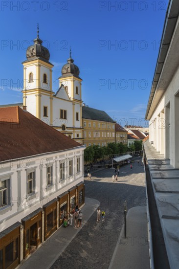 View from the city tower of the Piarist Church of St Francis Xavier and the old town in the evening