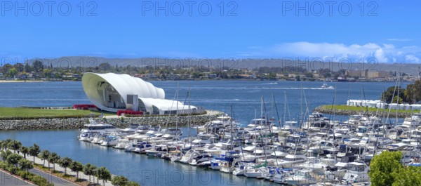 USA, California, San Diego Bay marina and Seaport Village in downtown near Gaslamp Quarter
