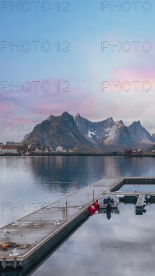 Beautiful Reine fishing village, scenic dramatic views of Lofoten islands in Norway