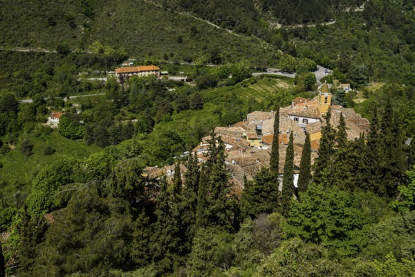 Picturesque mountain village overlooking the sea, Sainte-Agnès, near Menton, Cote d'Azur,
