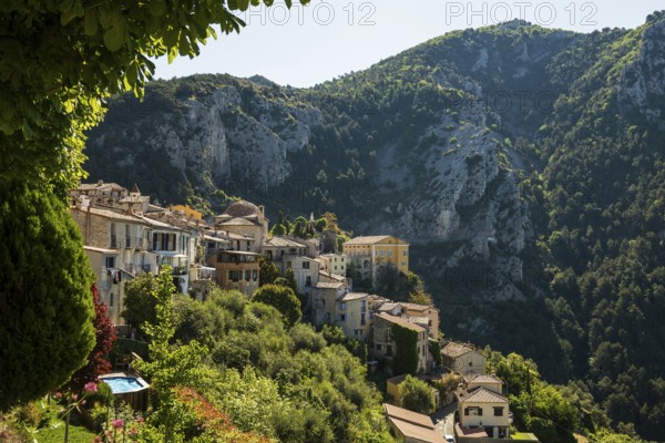 Picturesque medieval mountain village, Peille, near Monaco, Cote d'Azur, Alpes-Maritimes,
