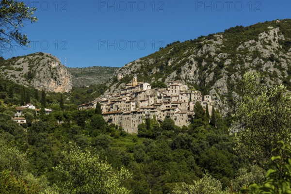 Picturesque medieval mountain village, Peillon, near Monaco, Cote d'Azur, Alpes-Maritimes,