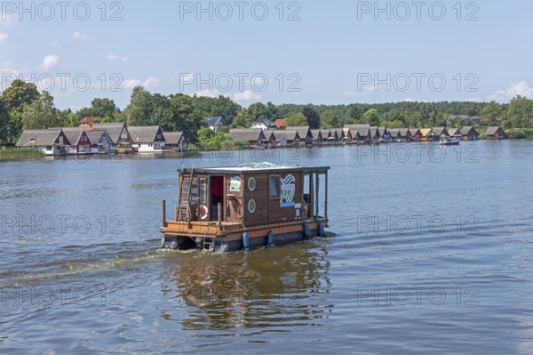 Boathouses, holiday homes on Lake Mirow, houseboat, Mirow, Mecklenburg Lake District,