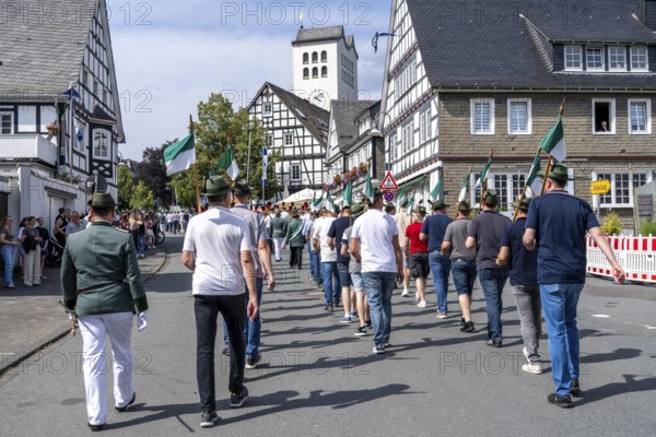 Rifle festival in Bad Fredeburg, in the Sauerland region, marching of the rifle companies in the