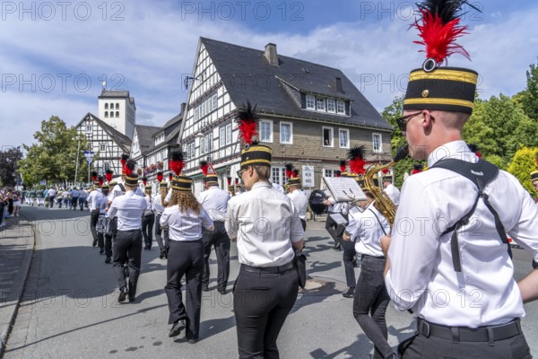 Shooting festival in Bad Fredeburg, in the Sauerland region, marching of the shooting companies in