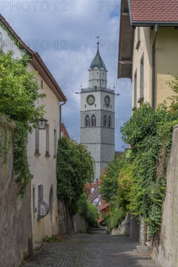 Tower of Überlingen Minster, St Nicholas, built in 1350 and 1576 in the late Gothic style,