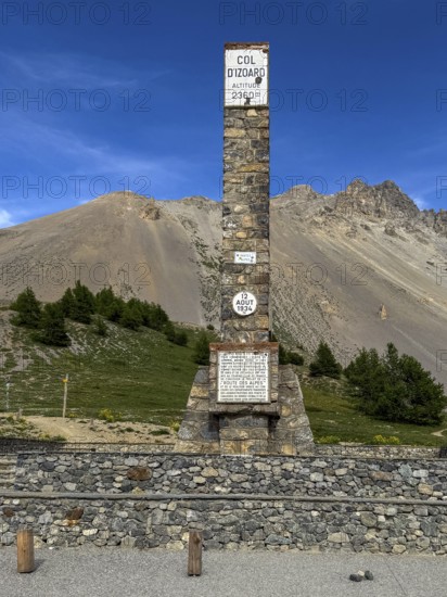 At Alpine pass Col de l'Izoard d'Izoard 2360 metres high road pass at pass summit of mountain road