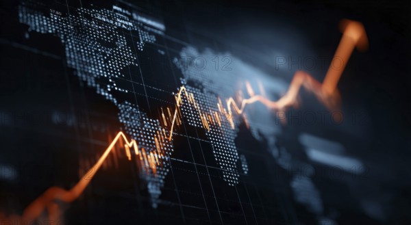 Stock market and economy growth trend fluctuations. Advanced graph business analytic tool that