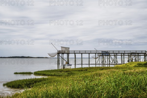 Fishing huts over Randonnee entre Histoire et Nature from a drone, Fouras, Fouras-les-Bains,