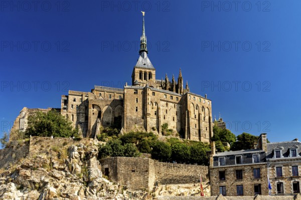 An impressive view of the Mont Saint-Michel castle complex on a clear day, Mont Saint Michel in