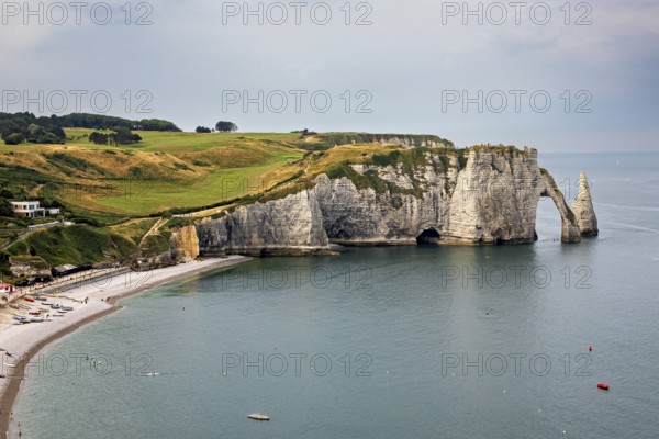 Famous cliff formation with grassy landscape and calm sea, The cliffs and alabaster coast of