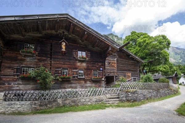 Old farmhouses in the historic mountain farming village of Gerstruben, Dietersbachtal, near