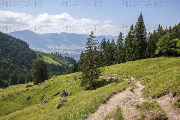 Hiking trail from the Gaißalpe to Unterer Gaißalpsee, at the back of the Illertal, near Oberstdorf,