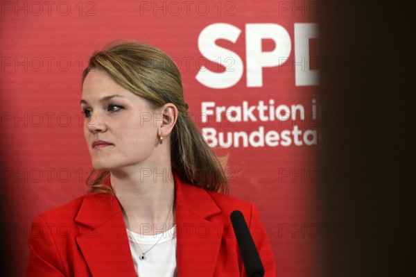 Sonja Eichwede, one of the deputy chairs of the SPD parliamentary group, making a press statement