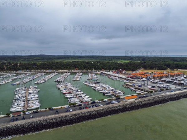 Marina in Le Verdon-sur-Mer from a drone, Nouvelle-Aquitaine, Gironde, France, EuropeLe