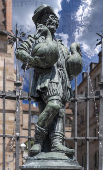 Goose-man fountain, created by the ore caster Pankraz Labenwolf around 1550, Rathausplatz,