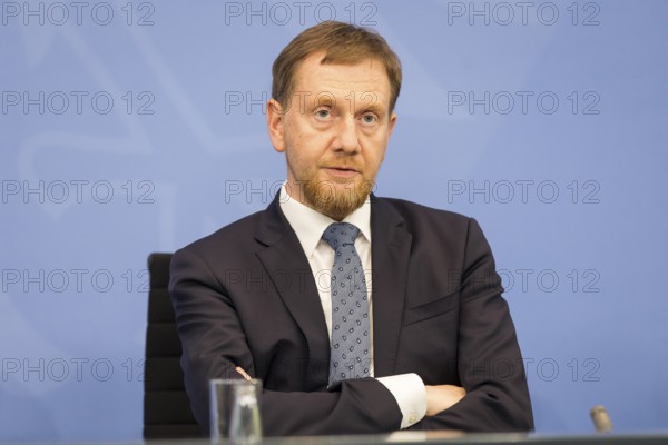 Michael Kretschmer (CDU, Minister-President of the Free State of Saxony) during a press conference
