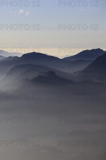 Mountain silhouettes... Alpine peaks and mountain ranges, Bavarian Alps, romantic view from