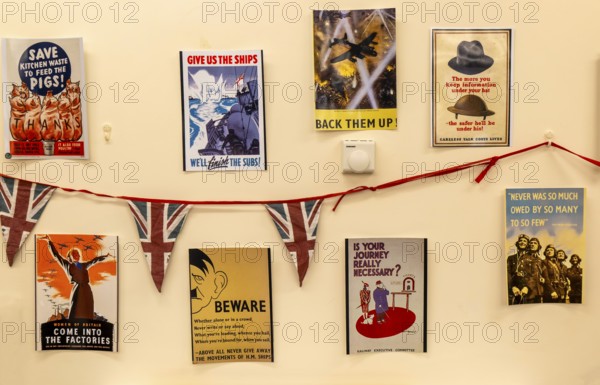 Exhibition of 1940s government public information wartime propaganda posters, Wiltshire, England,