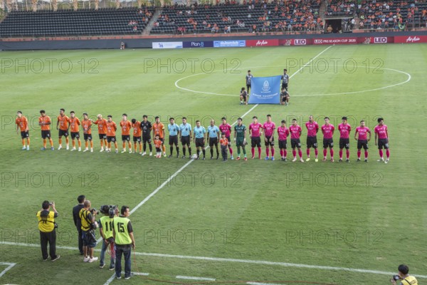 Thai Leaque players on the pitch at Singha Stadium in Chiang Rai, Thailand
