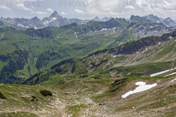 View of the Allgäu Alps from the Nebelhorn, Hochvogel in the background, Oberstdorf, Oberallgäu,