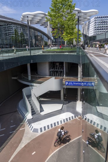 Entrance and exit to the central bicycle car park at Stationsplein, the largest bicycle car park in