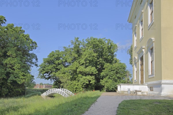 UNESCO Luisium, classicist palace with arched bridge, pond, idyll, Dessau-Wörlitz Garden Kingdom,