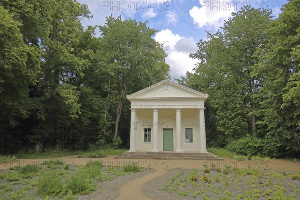 UNESCO Georgium, classical flower garden house with columns, temple, Dessau-Wörlitz Garden Kingdom,