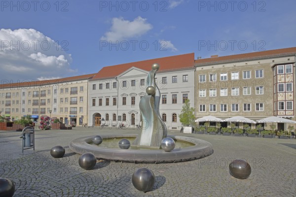 Fountain by Frank Schönemann 2007, modern art, spheres, artisan fountain, town hall square,