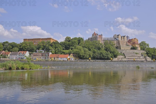 View of Carolinum Castle and Gymnasium with river Saale, Saale Valley, Renaissance, Landmark,