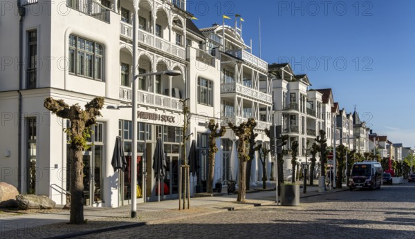 Old and new spa architecture on the main road to the beach promenade, Sellin, Rügen,