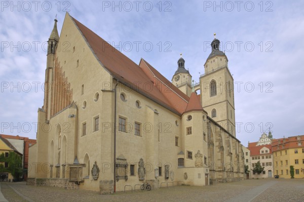 Gothic UNESCO St Mary's Church with twin towers, town church, Luther city Wittenberg, Fläming,