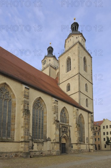Gothic UNESCO St Mary's Church with twin towers, town church, Luther city Wittenberg, Fläming,
