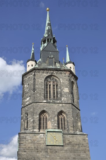 Spire, Red Tower, clock, free-standing, landmark, market square, Halle an der Saale, Saxony-Anhalt,