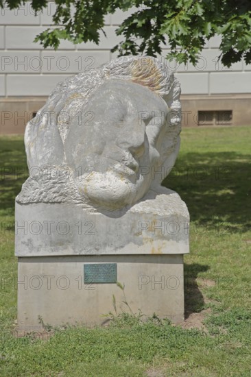 Monument to the poet and writer Heinrich Heine, stone sculpture, head, oversize, University Square,
