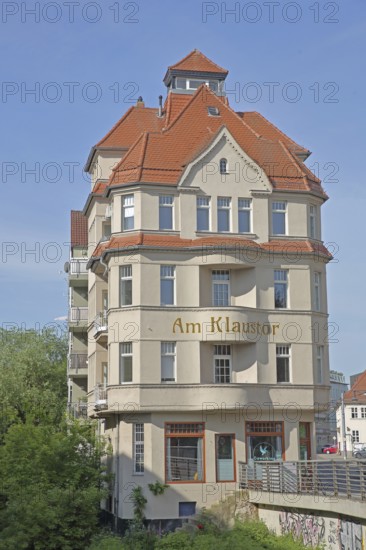 Building Klaustor, inscription, Klausbrücke, Halle an der Saale, Saxony-Anhalt, Germany