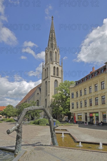 St Maximi's Church and Two Worlds Fountain by Bernd Göbel, Entenplan, Merseburg, Saxony-Anhalt,
