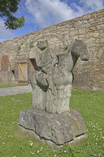 Sculpture The Dream by Peter Fiedler 1999, modern art, stone sculpture, horse figure, equestrian