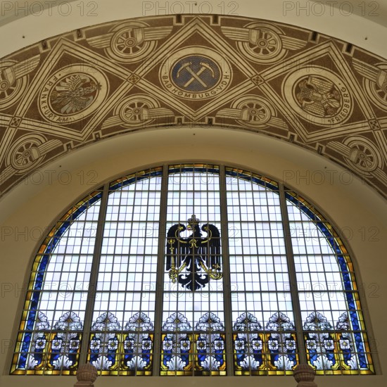 A stained glass window in the railway station with an imperial eagle is a reminder of the imperial
