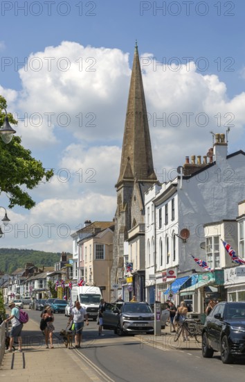 Shops in street of historic buildings, The Strand, Dawlish, south Devon, England, UK