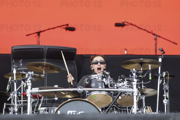 Alejandra Villarreal Vélez, drummer of The Warning at the Rock am Ring Festival on Sunday,