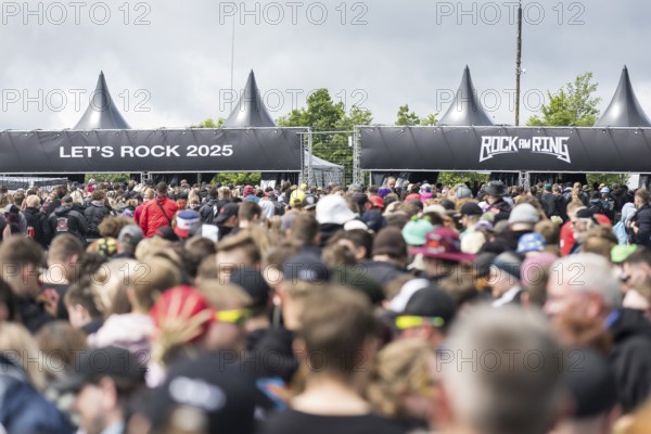 Festival visitors in front of the main entrance at the Rock am Ring Festival on Friday, Nürburgring