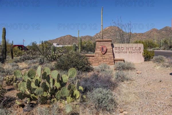 Sign at the Red Hills Visitor Center of the Organ Pipe Cactus National Monument in southern