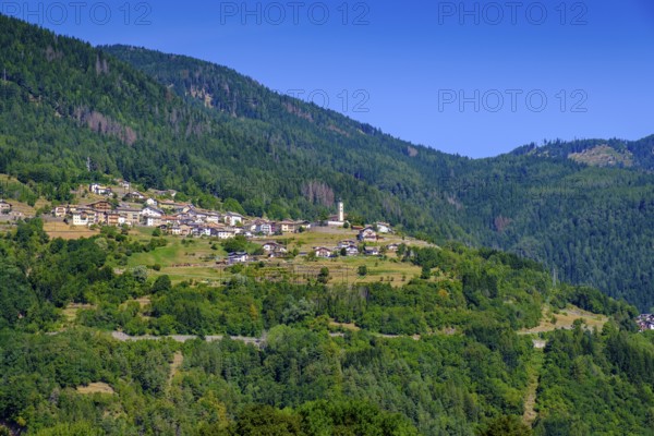 Capriana on the mountainside, from the Comuna di Valfloriana, Cembra Valley, Val di Cembra,