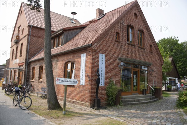 Brick house with gallery and sculpture entrance, Wieck, Mecklenburg-Vorpommern, Germany