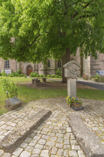 Forecourt of St Crucis Church, Bad Sooden, Allendorf, Allendorf district, memorial stone to the