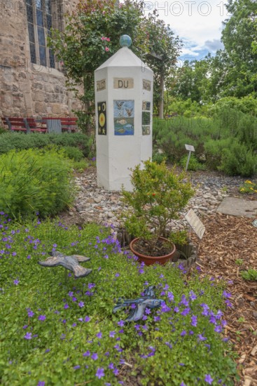 Church and Bible garden of St Crucis Church, Bad Sooden, Allendorf, Allendorf district, symbol of