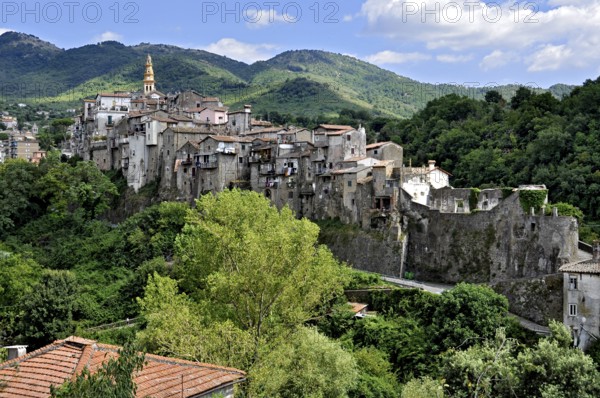 Small town of Poli on a hill in the Monti Prenestini mountains, metropolitan city of Rome, Lazio,