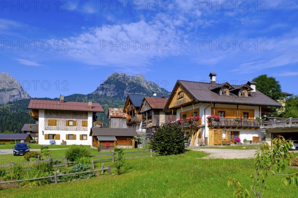 Farms, district of Palu, Sappada, Plodn, behind the mountain Terza Piccola Monte Coston, Carnic